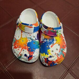 Paint Splattered Graphic Clogs NWOT